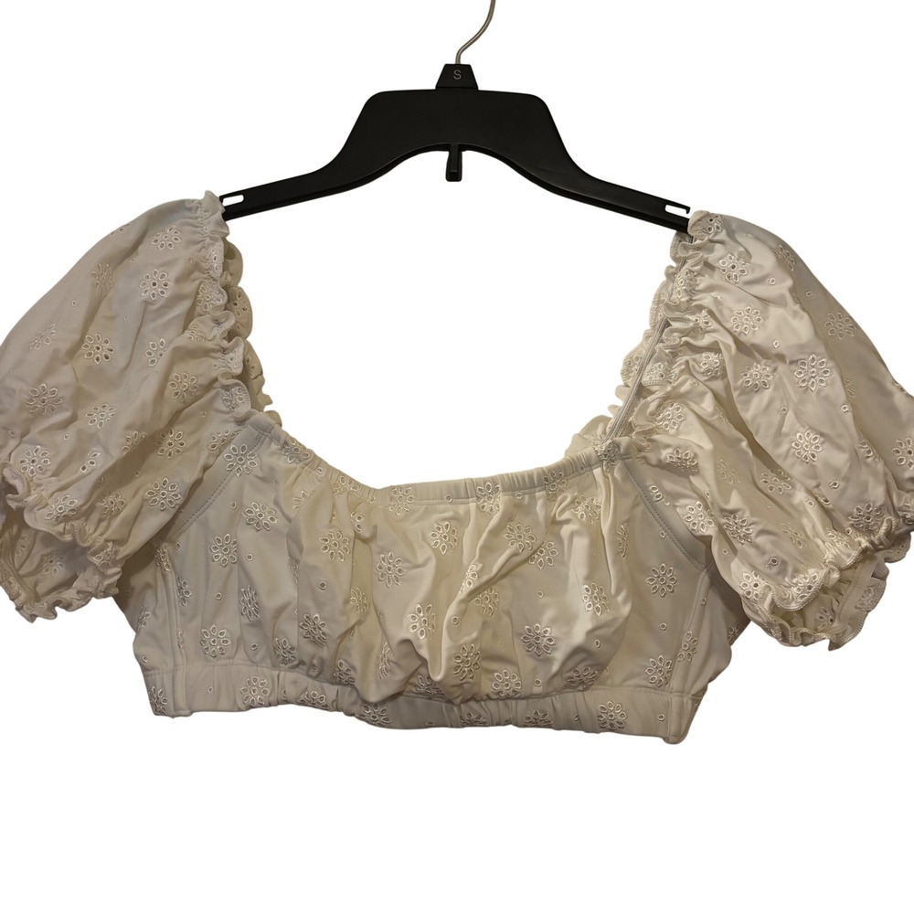 Wild Fable Juniors Puff Sleeve Eyelette Bralette Swim Top Sz X XS White
